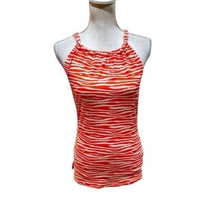 Ellie Kai coral & cream wavy print halter sleeveless stretchy top back tie 2